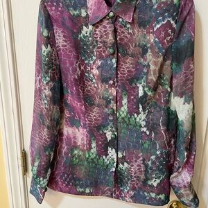 J. Peterman Size 6 Purple Abstract Snakeskin Print Button Front Blouse Jacket 🐍
